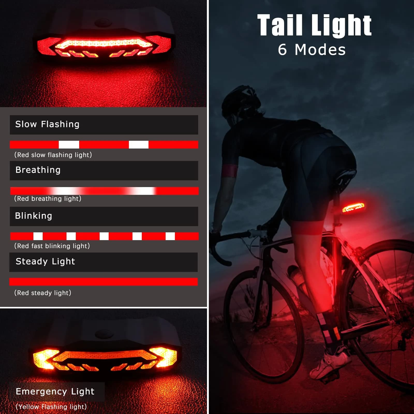 wsdcam Smart Bike Light with Turn Signals, Brake Light, and Alarm Horn - Auto ON/Off Rechargeable Waterproof Rear Bicycle Tail Light with Remote | product 09a64f89 - view 4