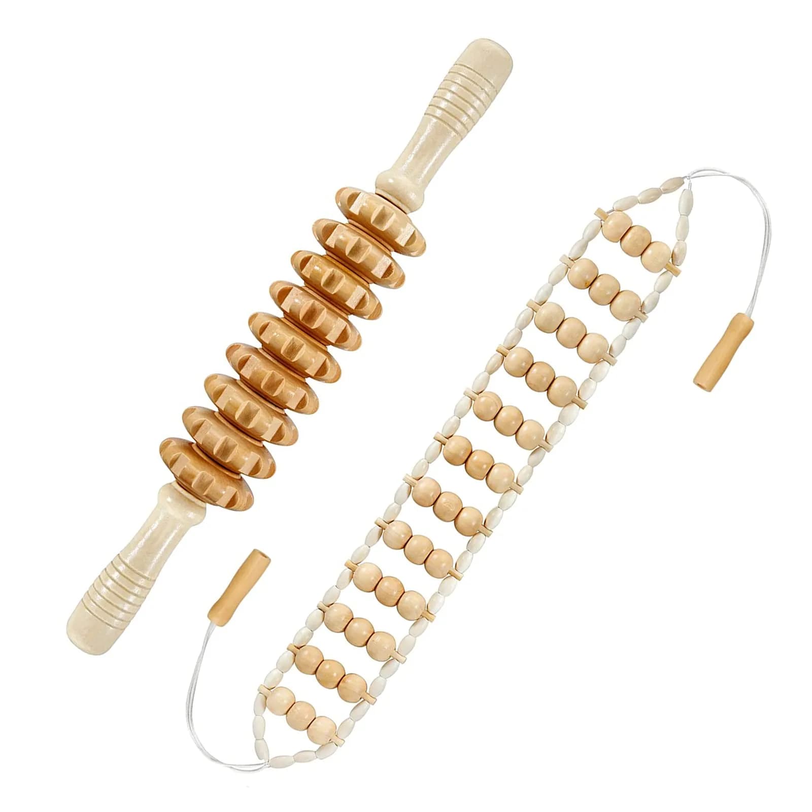 Deston 2 in 1 Wood Therapy Massage Tools | Massage Stick & Back Roller Rope for Relaxation - main product image