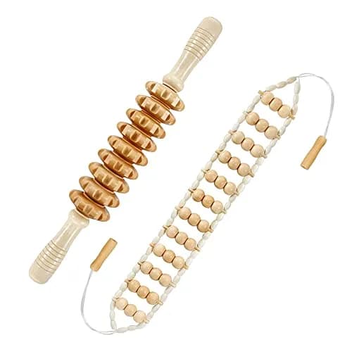 Deston 2 in 1 Wood Therapy Massage Tools | Massage Stick & Back Roller Rope for Relaxation thumbnail 1