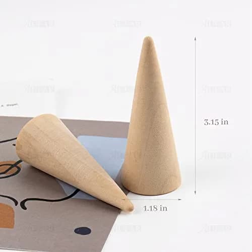 AUEAR 10 Pack Wooden Cone Ring Display Holder, 3cm (1.18") x 8cm (3.15") | Natural Wood Finger Jewelry Stand thumbnail 5