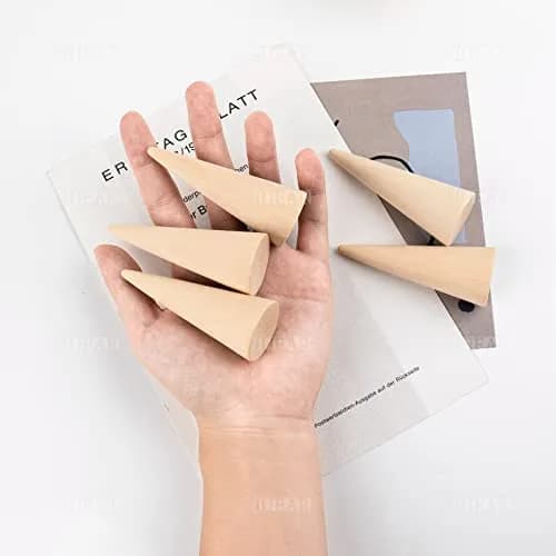 AUEAR 10 Pack Wooden Cone Ring Display Holder, 3cm (1.18") x 8cm (3.15") | Natural Wood Finger Jewelry Stand thumbnail 6