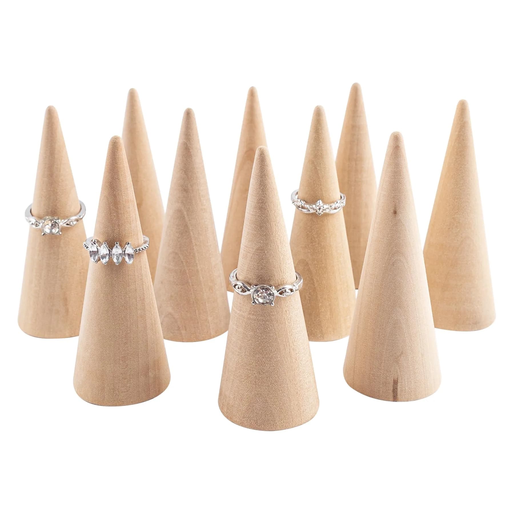 AUEAR 10 Pack Wooden Cone Ring Display Holder, 3cm (1.18") x 8cm (3.15") | Natural Wood Finger Jewelry Stand - view 7