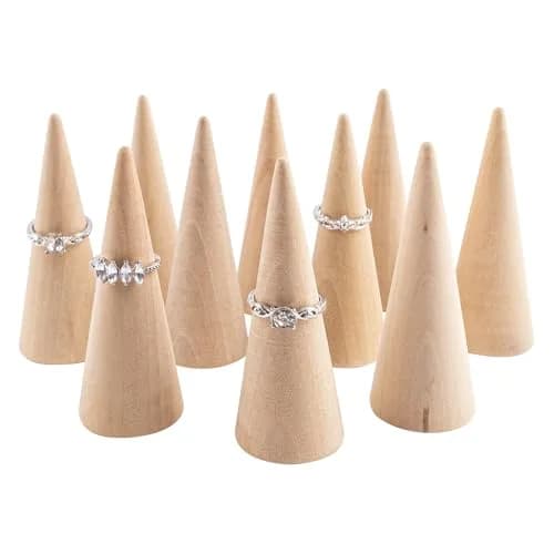 AUEAR 10 Pack Wooden Cone Ring Display Holder, 3cm (1.18") x 8cm (3.15") | Natural Wood Finger Jewelry Stand thumbnail 7