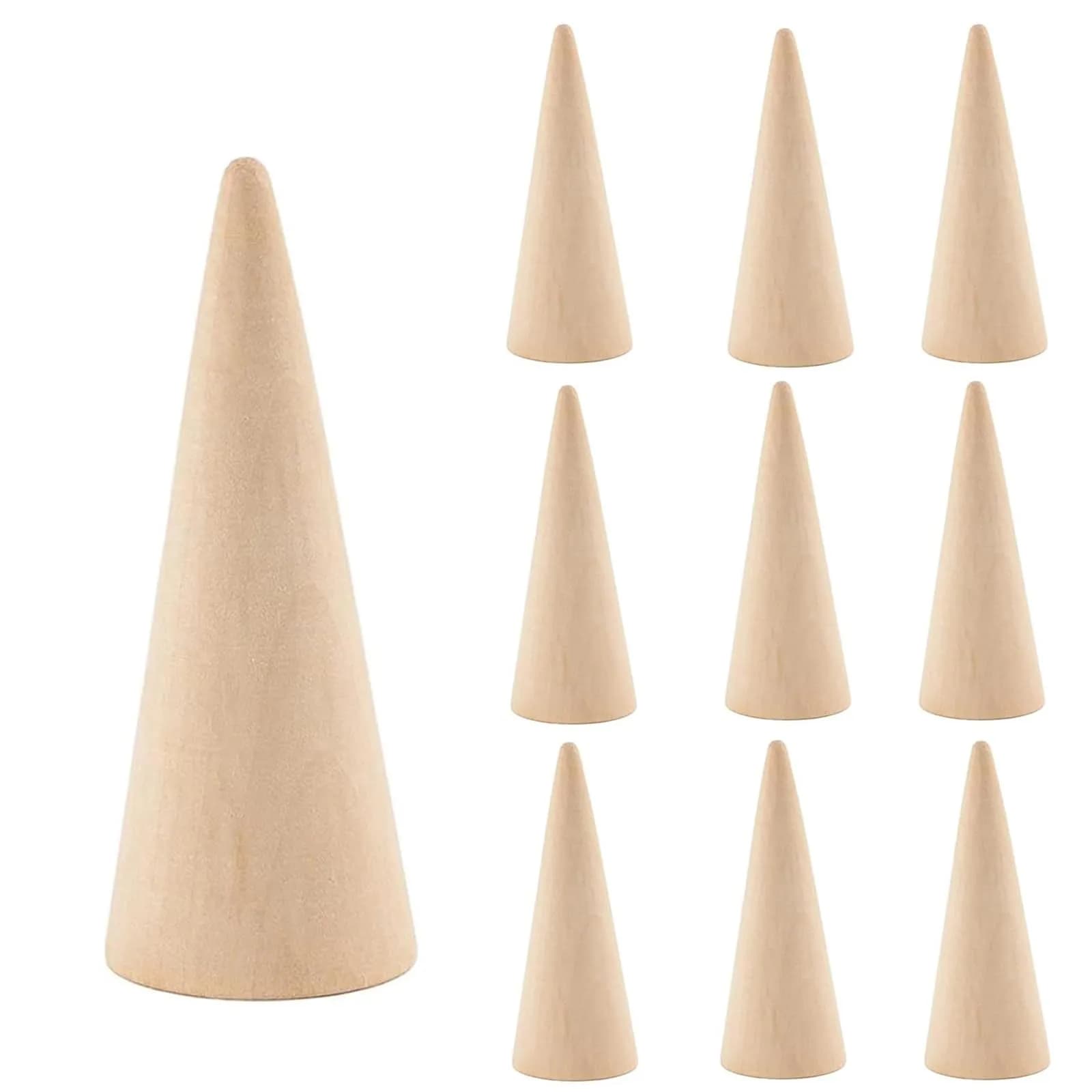 AUEAR 10 Pack Wooden Cone Ring Display Holder, 3cm (1.18") x 8cm (3.15") | Natural Wood Finger Jewelry Stand - view 8