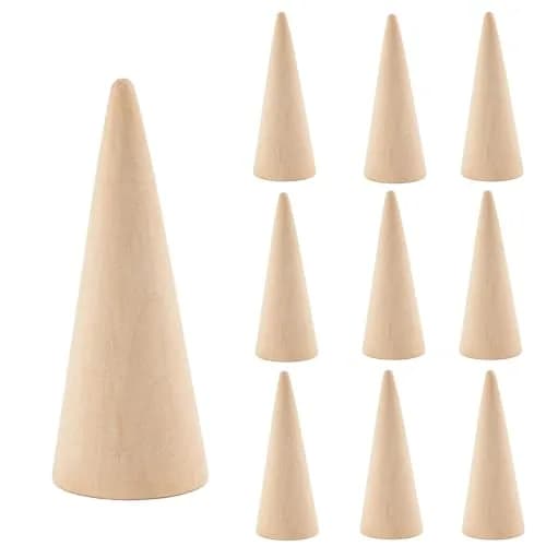 AUEAR 10 Pack Wooden Cone Ring Display Holder, 3cm (1.18") x 8cm (3.15") | Natural Wood Finger Jewelry Stand thumbnail 8