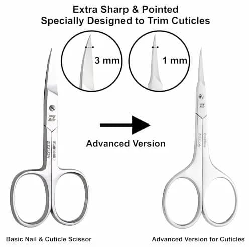 ZIZZLON Extra Fine Curved Blade Cuticle Scissors | Precision Nail Trimming Tool (19mm Blade) thumbnail 2