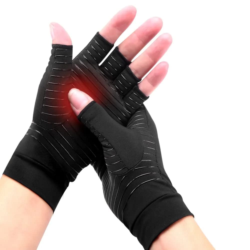 Ricbestlab Copper Arthritis Gloves for Women & Men - X-Large, Black | Fingerless Compression Gloves for Joint Support - main product image