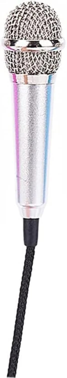 Dreamxue Mini Portable Vocal Instrument Microphone for Mobile Phone Laptop Notebook 3.5mm Universal Wire Connect Karaoke Metallic Mini Microphone for Cell Phone PC Silver — Silver