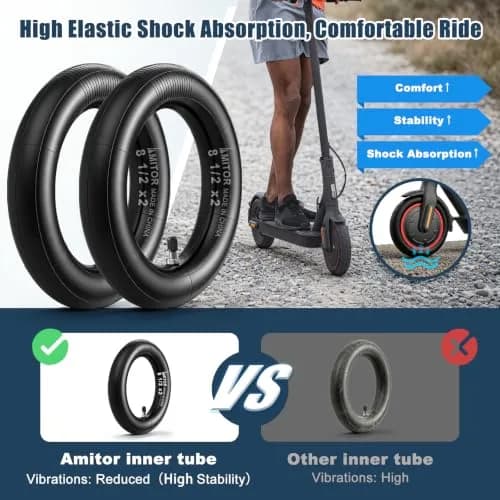 Amitor 8 1/2 x 2 Scooter Inner Tube with Straight Valve | Pressure-Resistant, Extra Thick Inflatable Tire for Xiaomi Pro 2 1S M365 thumbnail 5