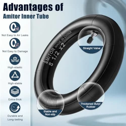 Amitor 8 1/2 x 2 Scooter Inner Tube with Straight Valve | Pressure-Resistant, Extra Thick Inflatable Tire for Xiaomi Pro 2 1S M365 thumbnail 2