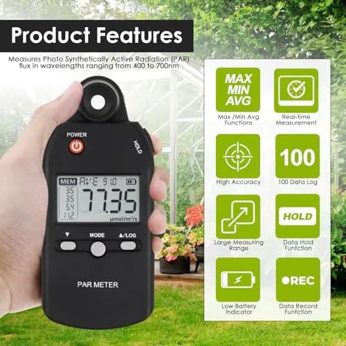 Landtek PAR Meter for LED Grow Lights, High Precision Quantum Sensor PPFD Tester 400-700nm | 18.8cm (7.4in) Length thumbnail 2