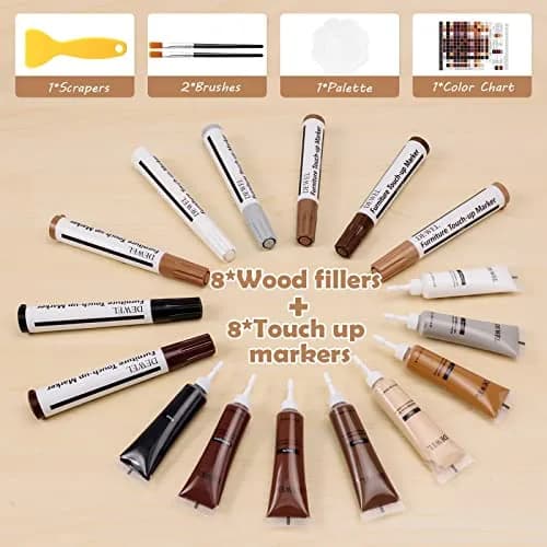 SEISSO Wood Furniture Repair Kit 8 Colors Wood Fillers & Touch Up Markers | Restore Tables, Cabinets, Floors thumbnail 2