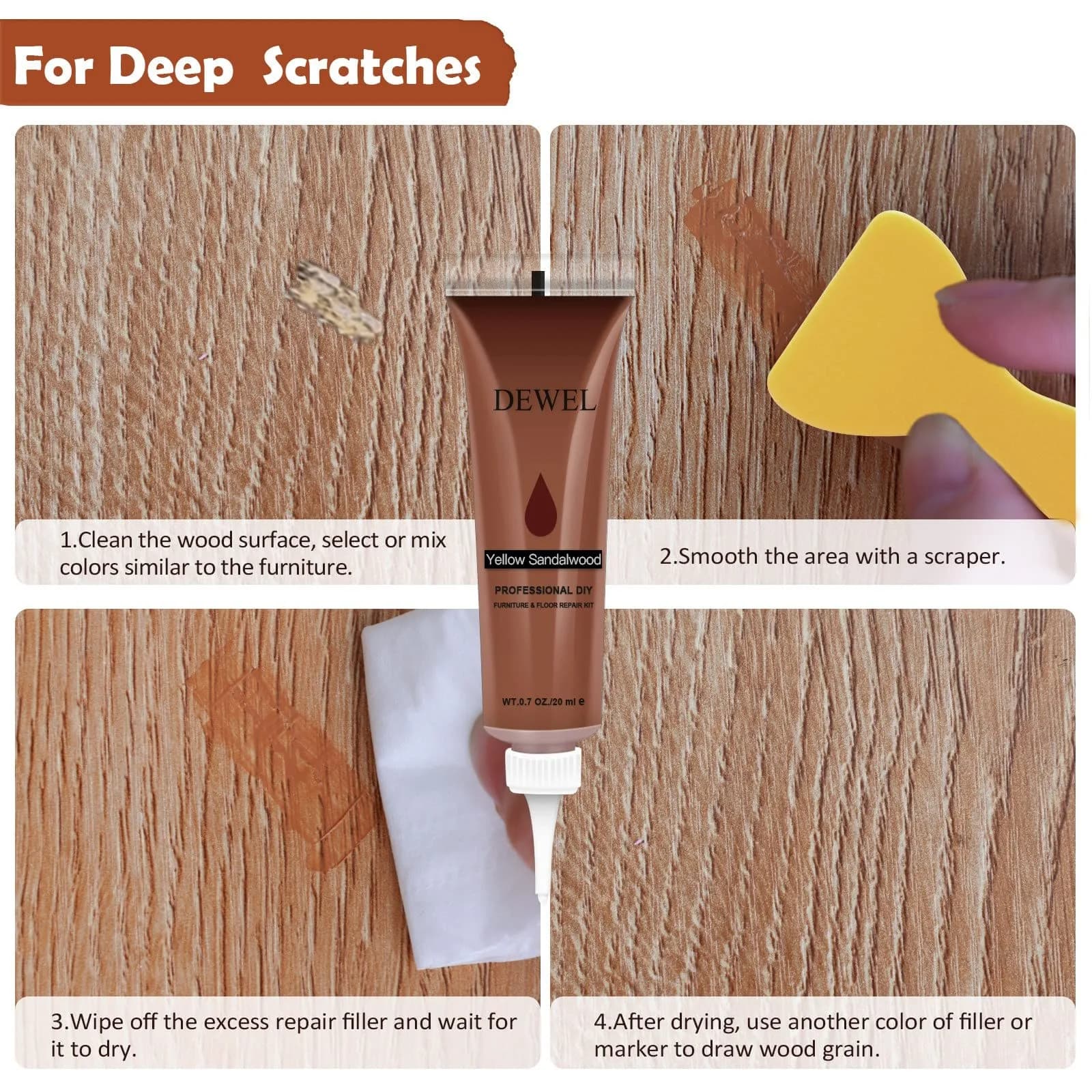 SEISSO Wood Furniture Repair Kit 8 Colors Wood Fillers & Touch Up Markers | Restore Tables, Cabinets, Floors - view 4