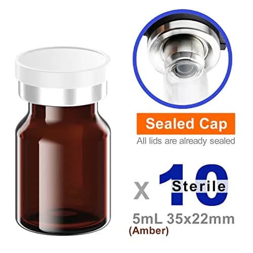 ZHANXUBIO 5ml Amber Sterile Sample Vials with Self Healing Injection Port, 10PCS | Laboratory Glassware for Sterile Storage thumbnail 2