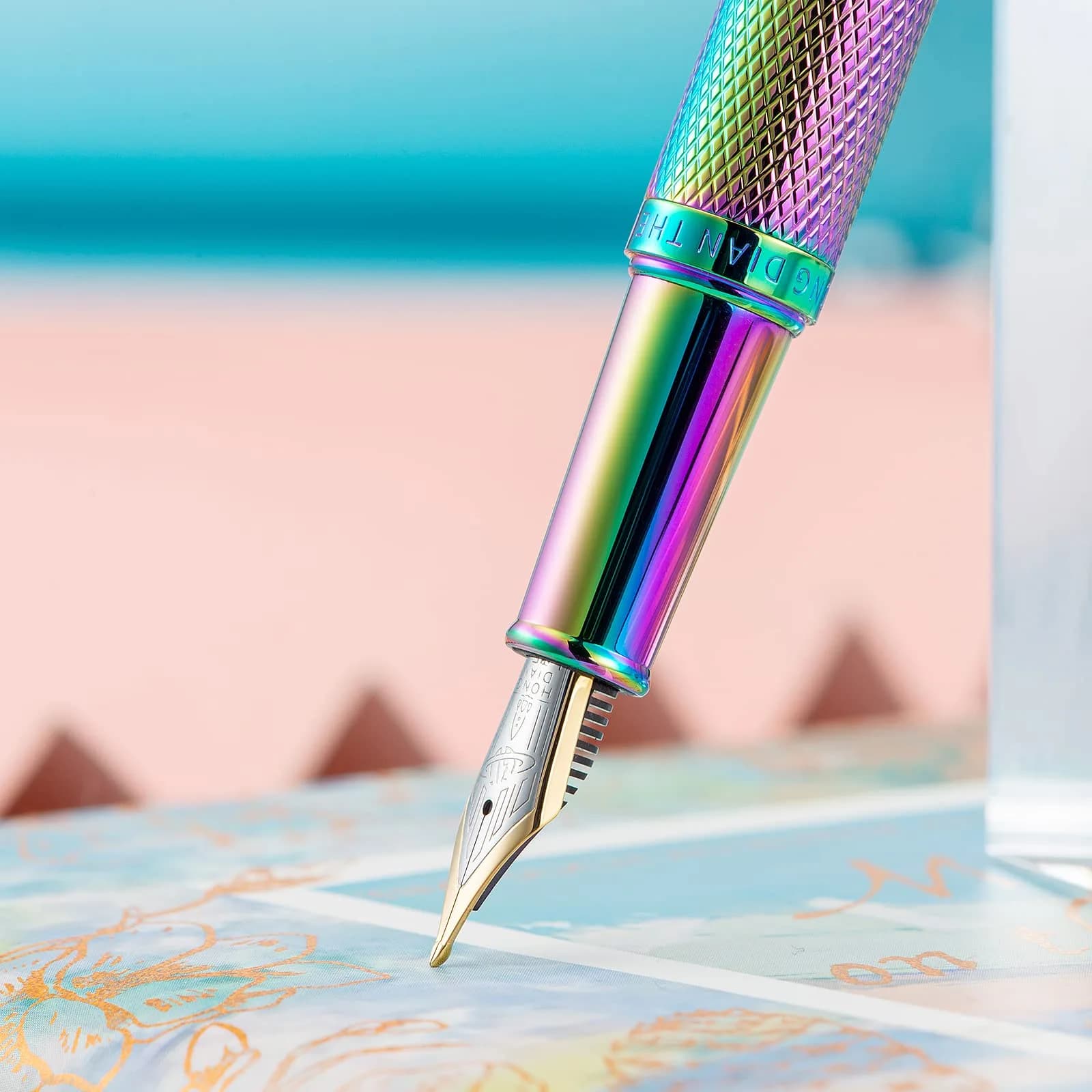 Asvine Hongdian Rainbow Forest Fountain Pen Blade Nib 138mm (5.43in) | Classic Design Calligraphy Pen - view 6