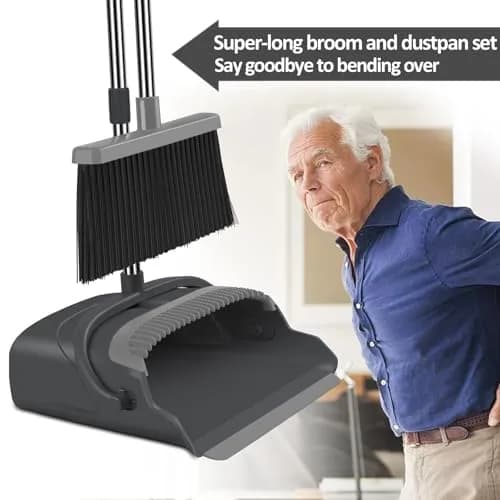 kelamayi Extendable Broom and Dustpan Set with Stand-Up Storage | 1.21 kg (2.67 lb) Black&Gray thumbnail 4