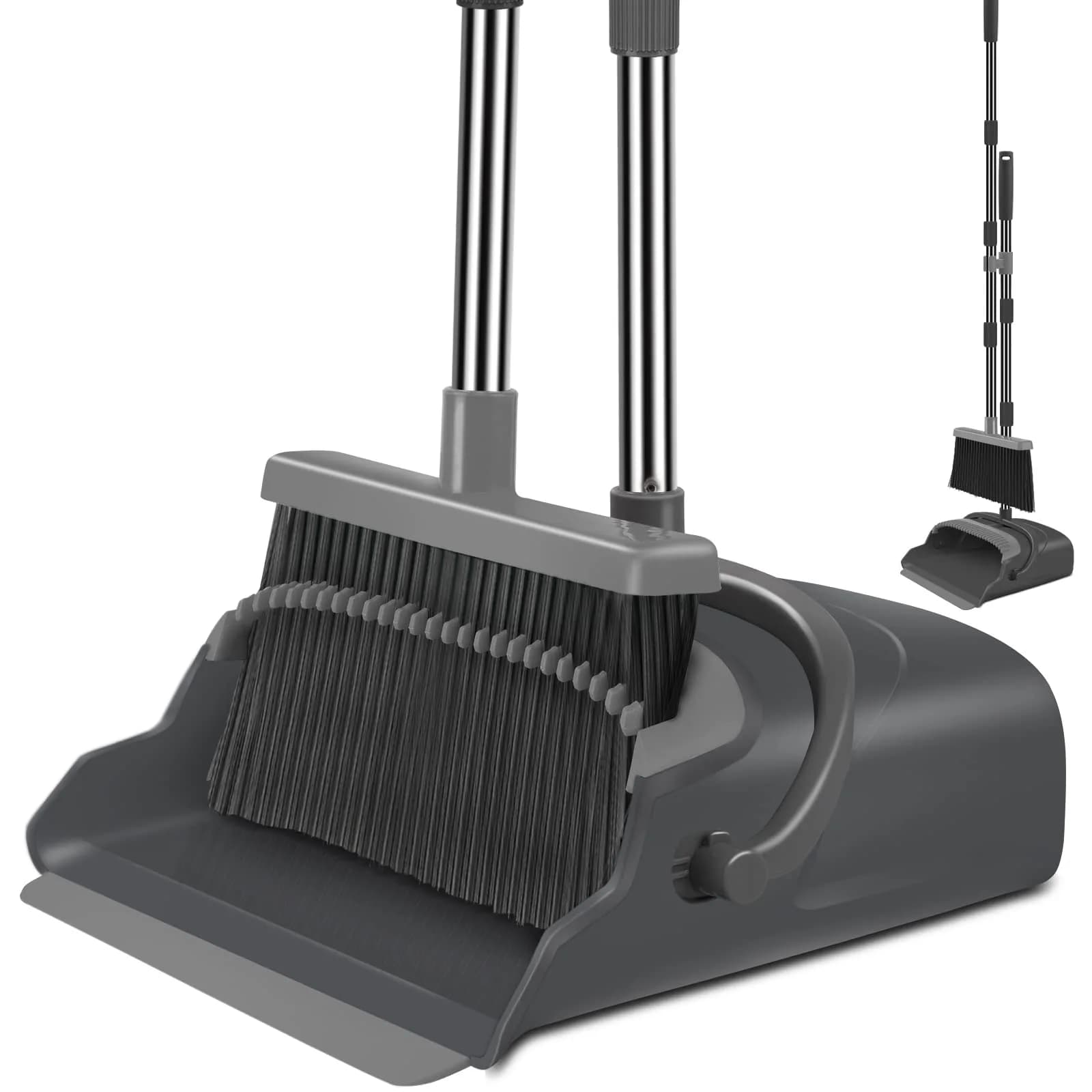kelamayi Extendable Broom and Dustpan Set with Stand-Up Storage | 1.21 kg (2.67 lb) Black&Gray