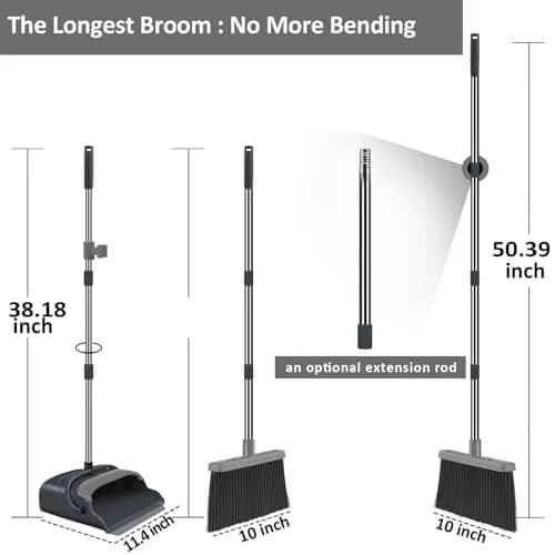 kelamayi Extendable Broom and Dustpan Set with Stand-Up Storage | 1.21 kg (2.67 lb) Black&Gray thumbnail 2