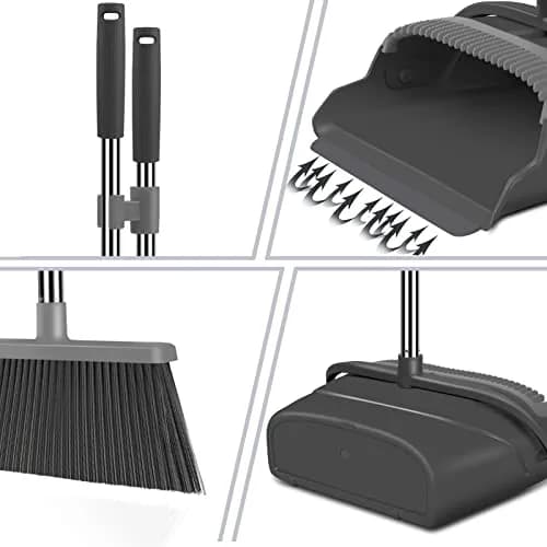kelamayi Extendable Broom and Dustpan Set with Stand-Up Storage | 1.21 kg (2.67 lb) Black&Gray thumbnail 3