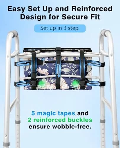 Rhino Valley Walker Basket with Cup Holder, Foldable Walker Bag for Seniors | Large Capacity & Adjustable Fit thumbnail 4