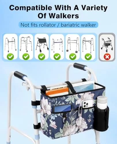 Rhino Valley Walker Basket with Cup Holder, Foldable Walker Bag for Seniors | Large Capacity & Adjustable Fit thumbnail 5