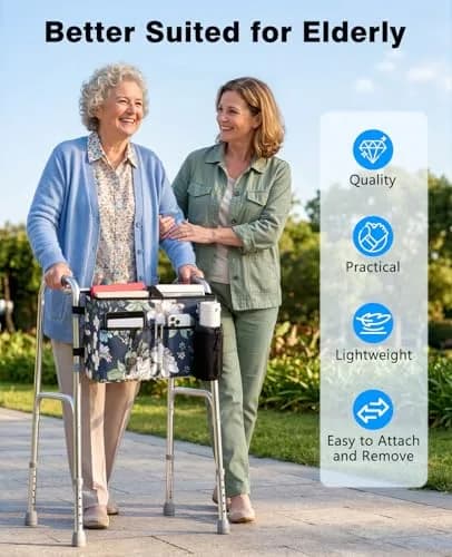 Rhino Valley Walker Basket with Cup Holder, Foldable Walker Bag for Seniors | Large Capacity & Adjustable Fit thumbnail 6