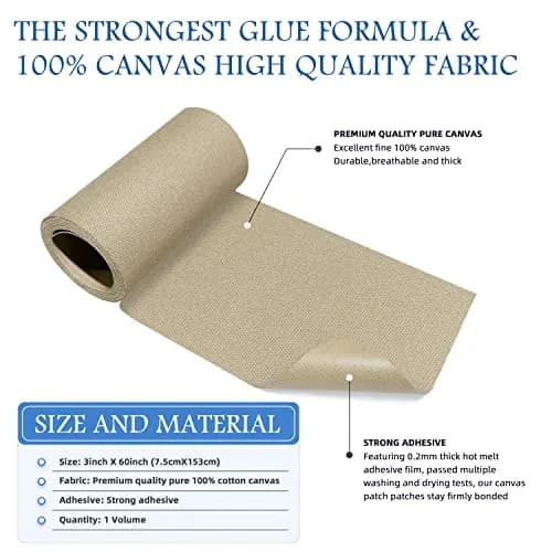 KING MOUNTAIN Canvas Iron-On Repair Patch 3"x60" (7.5x152cm) | Durable Cotton Fabric Mending Roll thumbnail 2