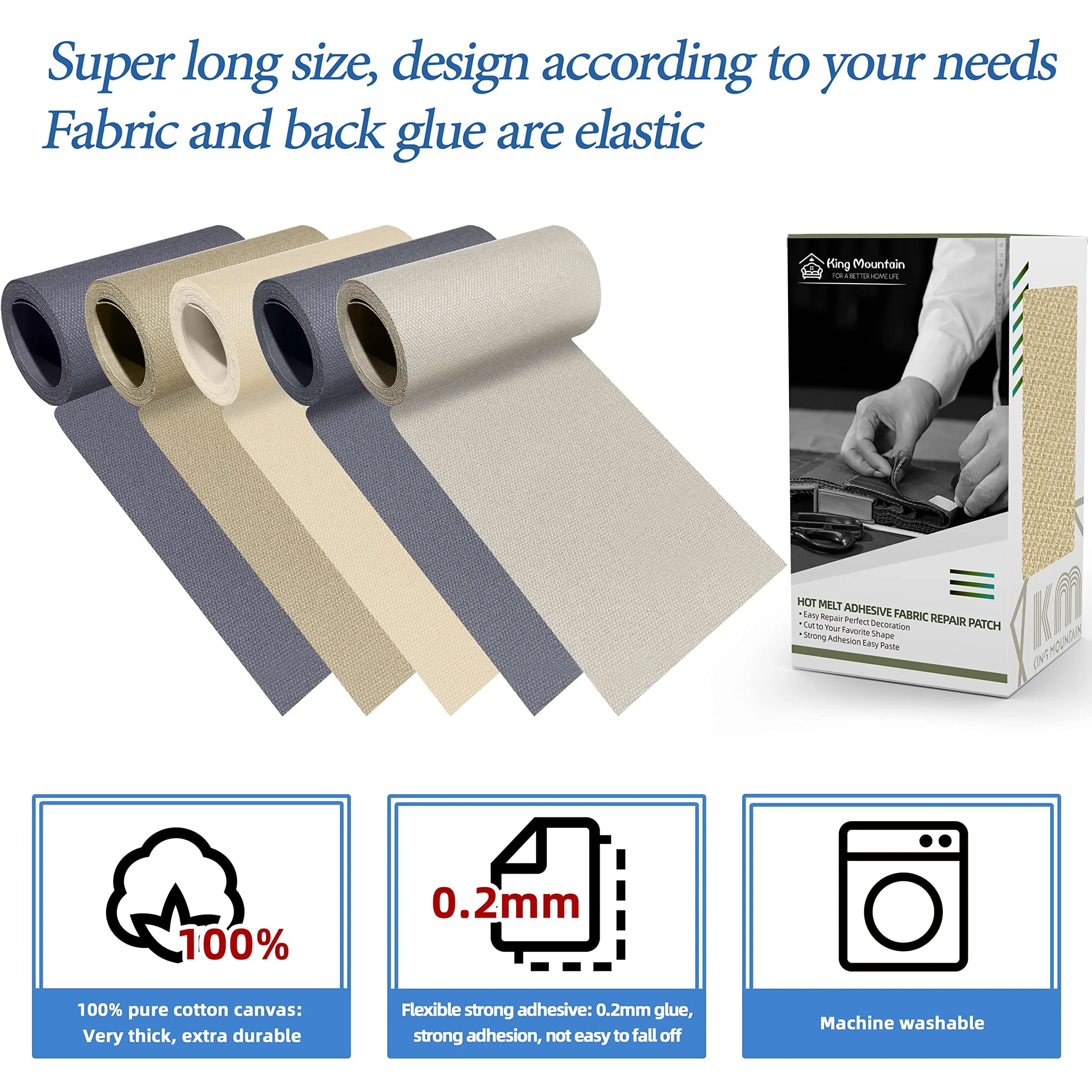 KING MOUNTAIN Canvas Iron-On Repair Patch 3"x60" (7.5x152cm) | Durable Cotton Fabric Mending Roll - view 3
