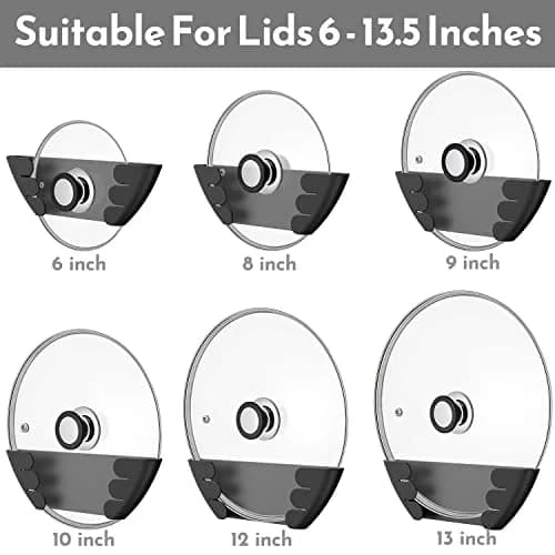 Niceyos Universal Pot Lid Organizer 3 Pack | Wall Mount Kitchen Storage Rack Fits 6" to 13" thumbnail 2
