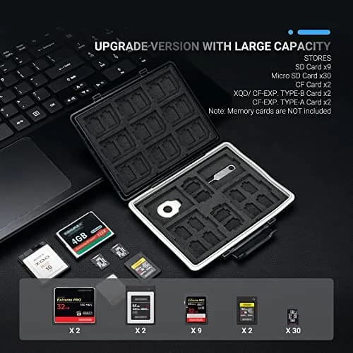 JJC 45-Slot Memory Card Case Holder | 12 SD + 30 Micro SD + 2 CF + 2 XQD/CFexpress Type B + 2 CFexpress Type A | Black thumbnail 6