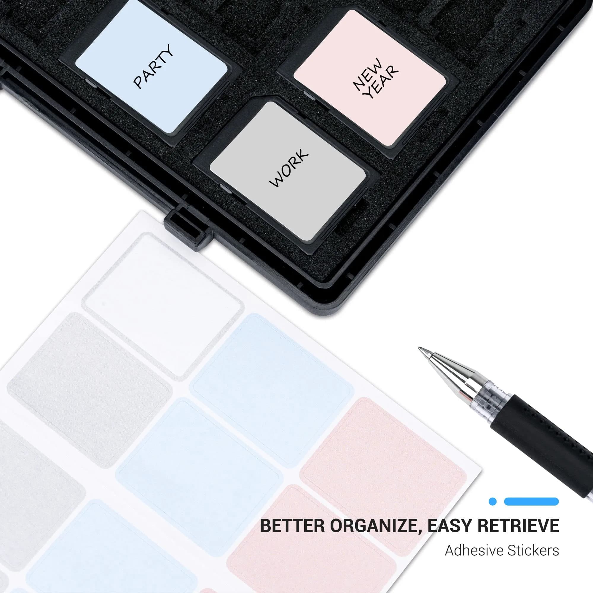 JJC 45-Slot Memory Card Case Holder | 12 SD + 30 Micro SD + 2 CF + 2 XQD/CFexpress Type B + 2 CFexpress Type A | Black - view 2
