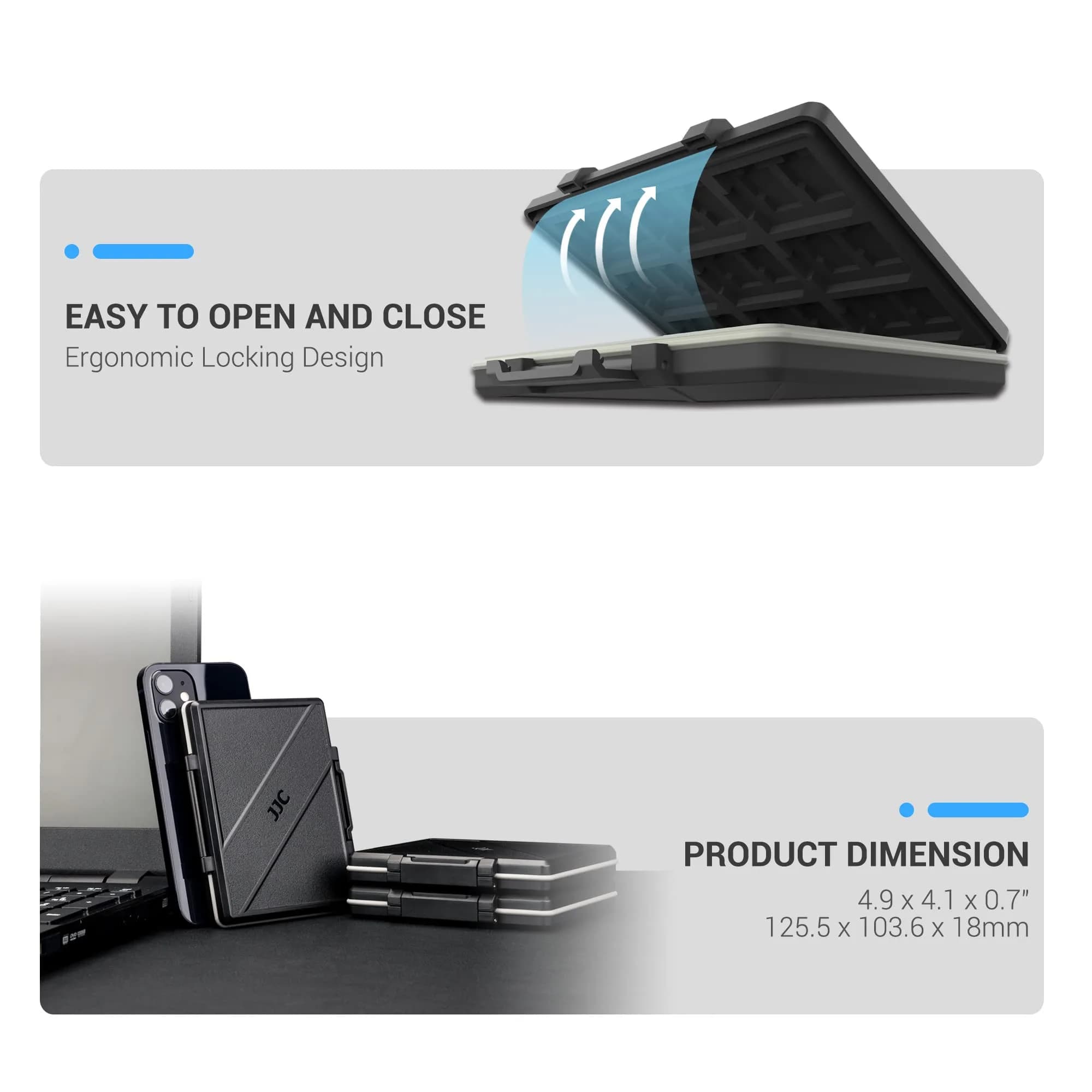 JJC 45-Slot Memory Card Case Holder | 12 SD + 30 Micro SD + 2 CF + 2 XQD/CFexpress Type B + 2 CFexpress Type A | Black - view 3