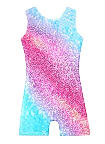 Belovance Girls Sparkle Rainbow Gymnastics Leotard for Kids 7-8 Years | Colorful Rhinestone Biketard thumbnail 1