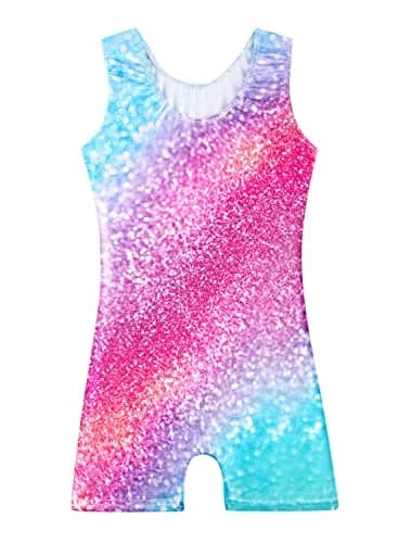 Belovance Girls Sparkle Rainbow Gymnastics Leotard for Kids 7-8 Years | Colorful Rhinestone Biketard thumbnail 2
