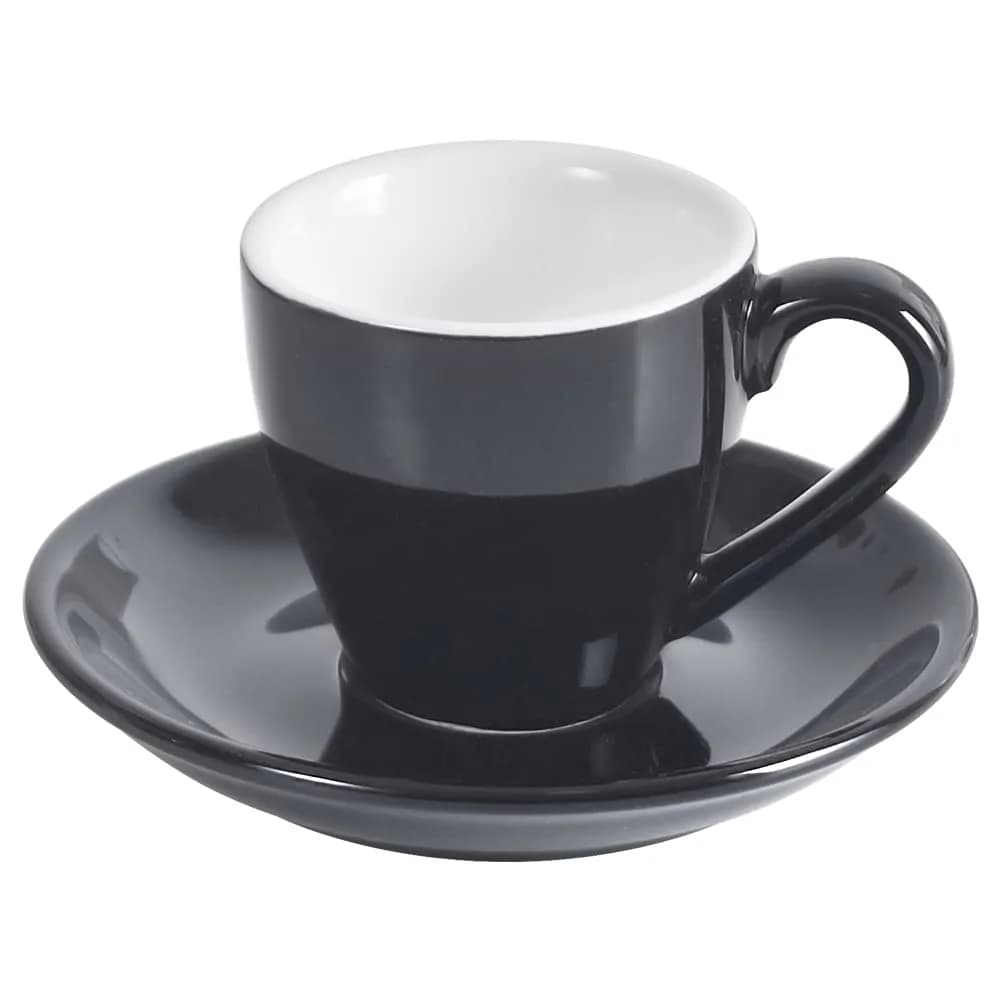 ionEgg Black Porcelain Espresso Cup with Saucer, 80ml (2.7Oz) - Pro-Grade Lead-Free Ceramic - main product image