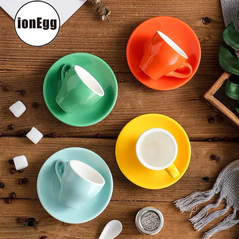 ionEgg Porcelain Espresso Cup with Saucer, 80ml/2.7Oz, Black | Elegant Mini Coffee Shot Cup for Daily Use thumbnail 6