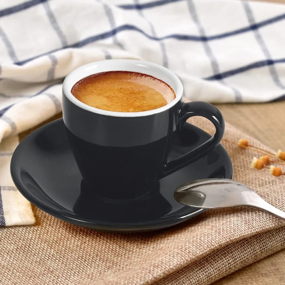 ionEgg Black Porcelain Espresso Cup with Saucer, 80ml (2.7Oz) - Pro-Grade Lead-Free Ceramic - view 2