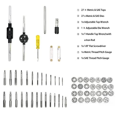 GMTOOLS 60PCS Tap and Die Set, Metric & SAE Sizes, High Carbon Steel, Portable Case | Threading & Rethreading Tool Kit thumbnail 3