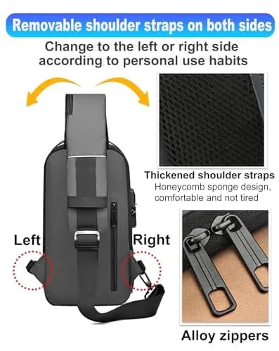 Geanbun Sling Bag for Men, Brown, 22cm x 7cm x 35cm (8.6" x 3.2" x 13.7") | Anti-Theft USB Crossbody Backpack thumbnail 6