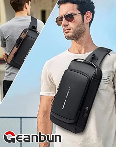 Geanbun Sling Bag for Men, Brown, 22cm x 7cm x 35cm (8.6" x 3.2" x 13.7") | Anti-Theft USB Crossbody Backpack thumbnail 8