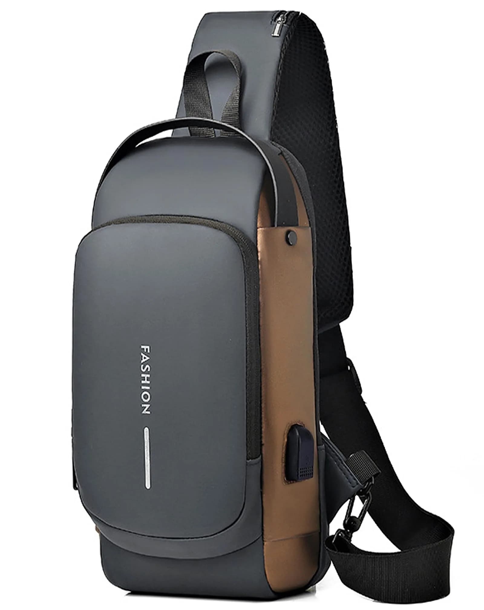 Geanbun Men's Sling Bag Grey | Water-Resistant Anti-Theft USB Crossbody Backpack 22cm (8.6") — Grey