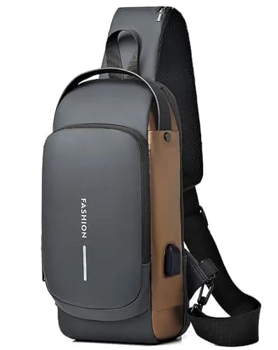 Geanbun Men's Sling Bag Grey | Water-Resistant Anti-Theft USB Crossbody Backpack 22cm (8.6") thumbnail 1