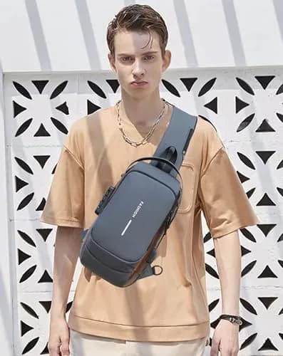 Geanbun Men's Sling Bag Grey | Water-Resistant Anti-Theft USB Crossbody Backpack 22cm (8.6") thumbnail 8