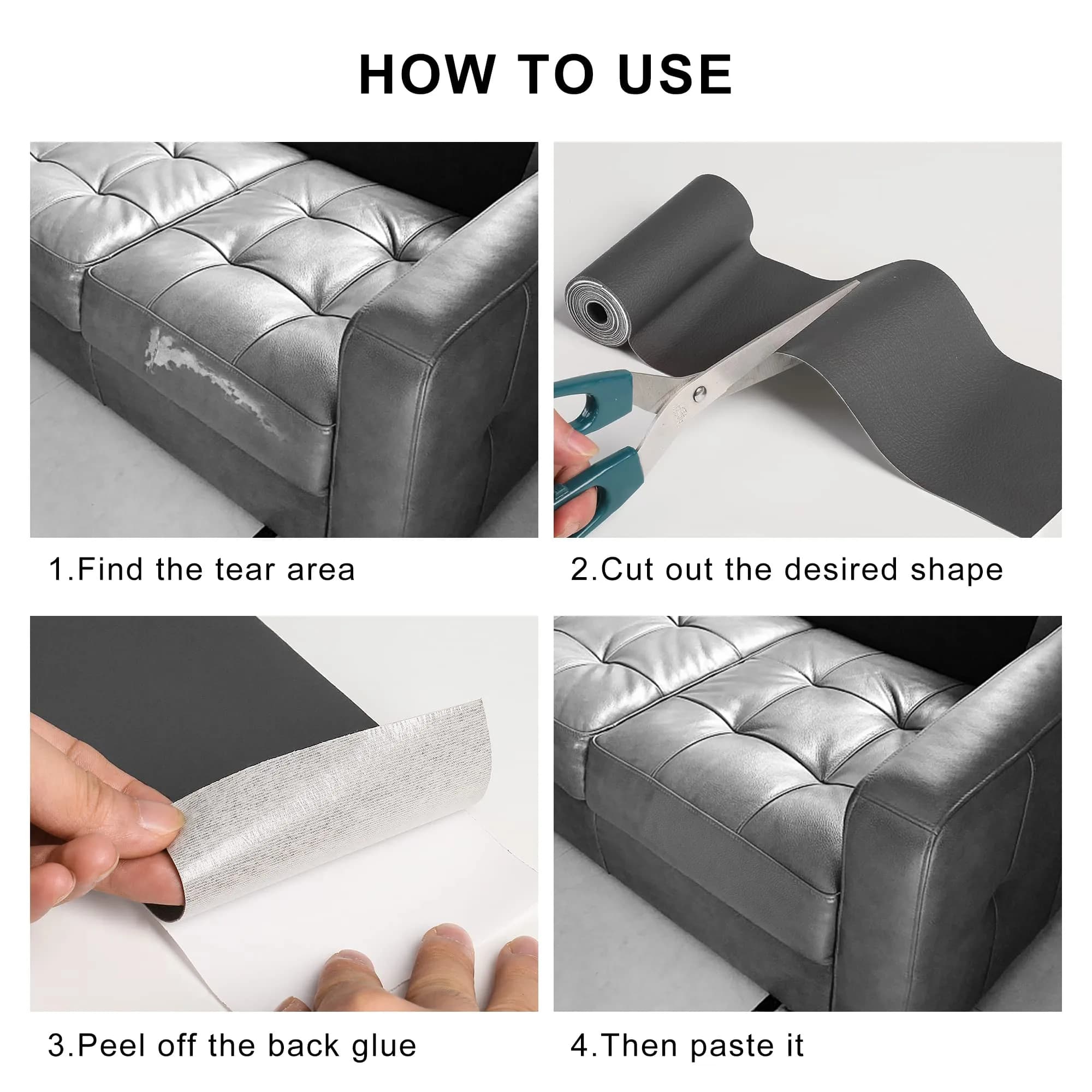 YAFLC Self Adhesive Leather Repair Patch 160cm x 10.2cm (63" x 4") | Quick Fix for Furniture & Car Seats - view 5