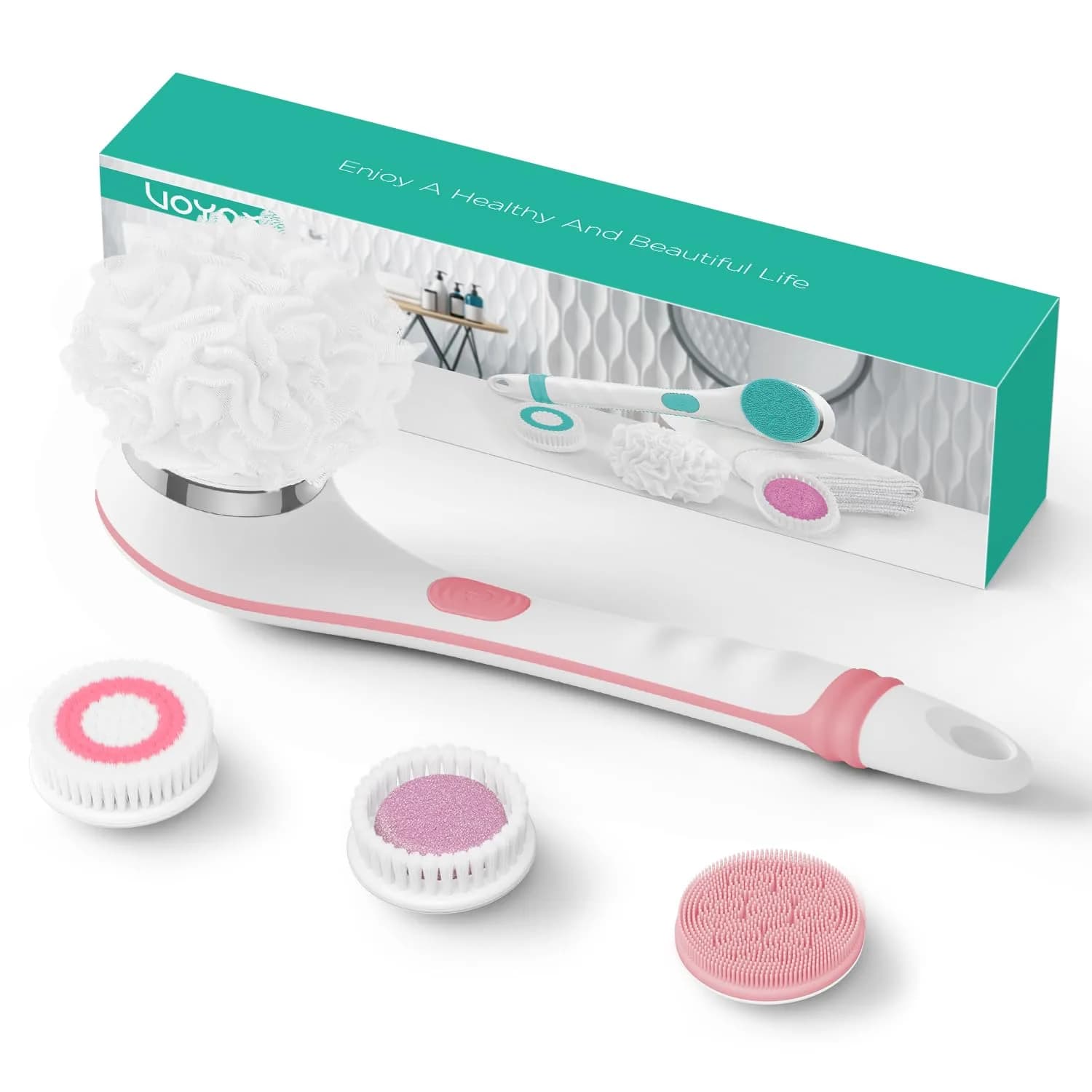 VOYOR Electric Body Brush BC100 Pink | 38.6cm Long Handle Rotating Spin Bath Scrubber - main product image