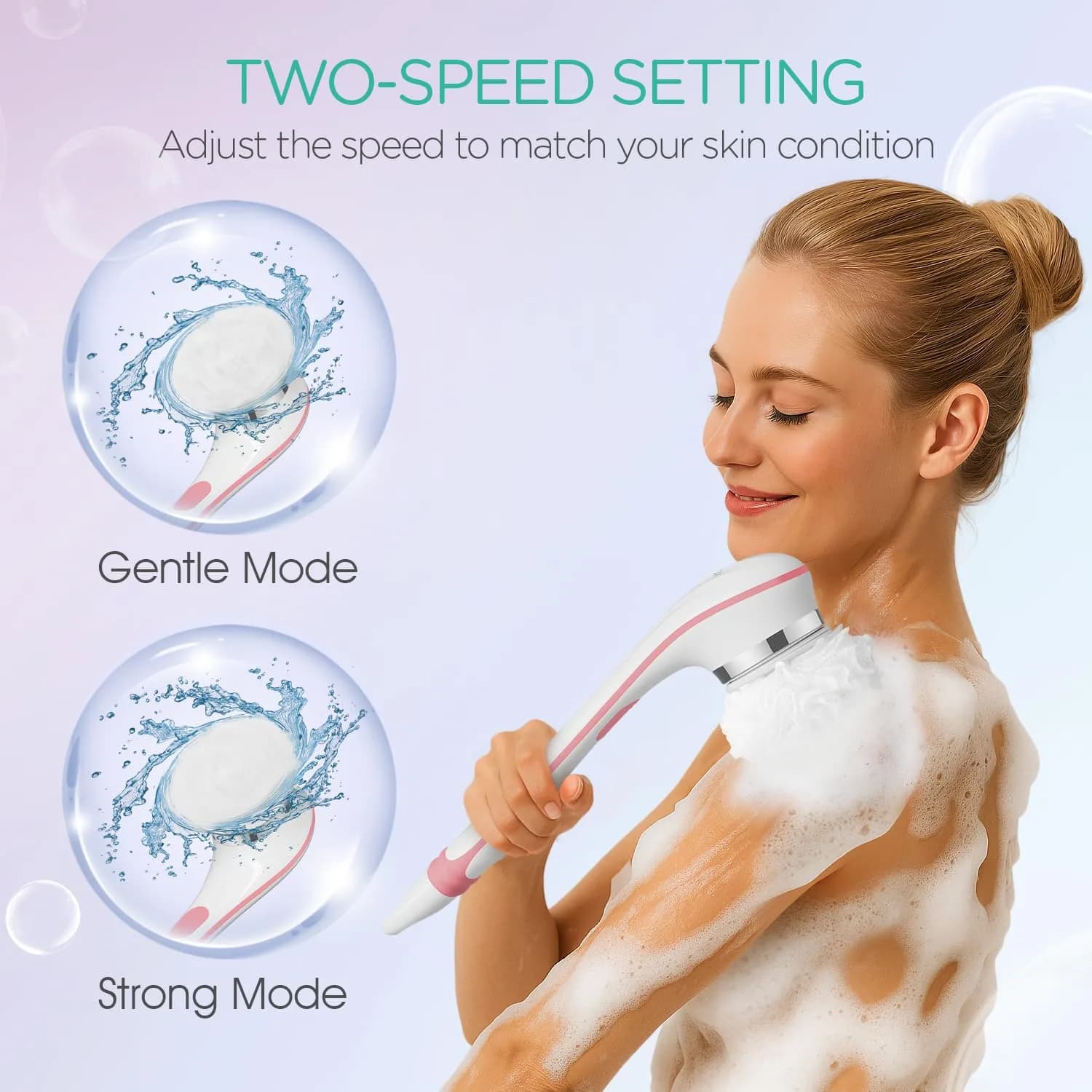 VOYOR Electric Body Brush BC100 Pink | 38.6cm Long Handle Rotating Spin Bath Scrubber - view 5
