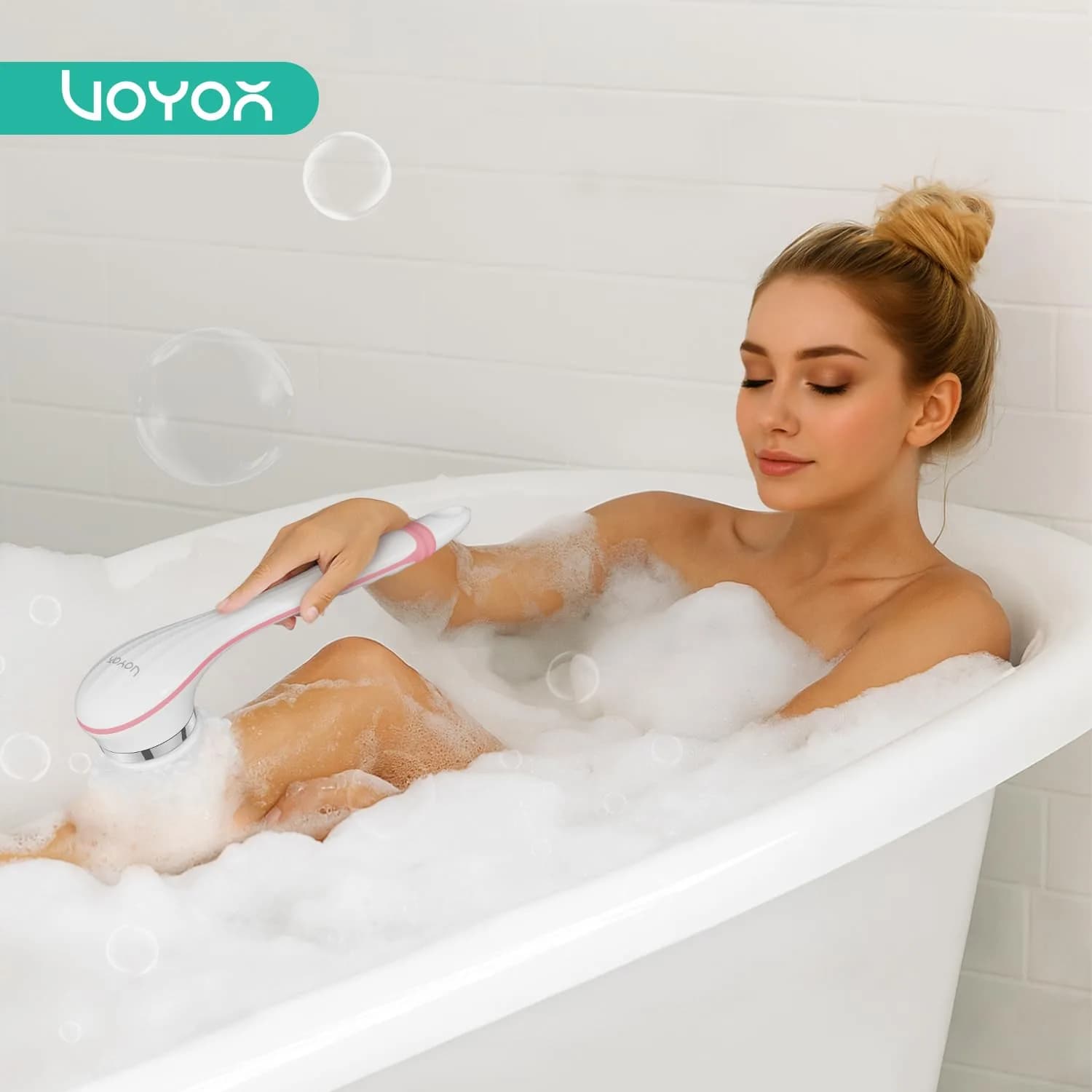 VOYOR Electric Body Brush BC100 Pink | 38.6cm Long Handle Rotating Spin Bath Scrubber - view 7