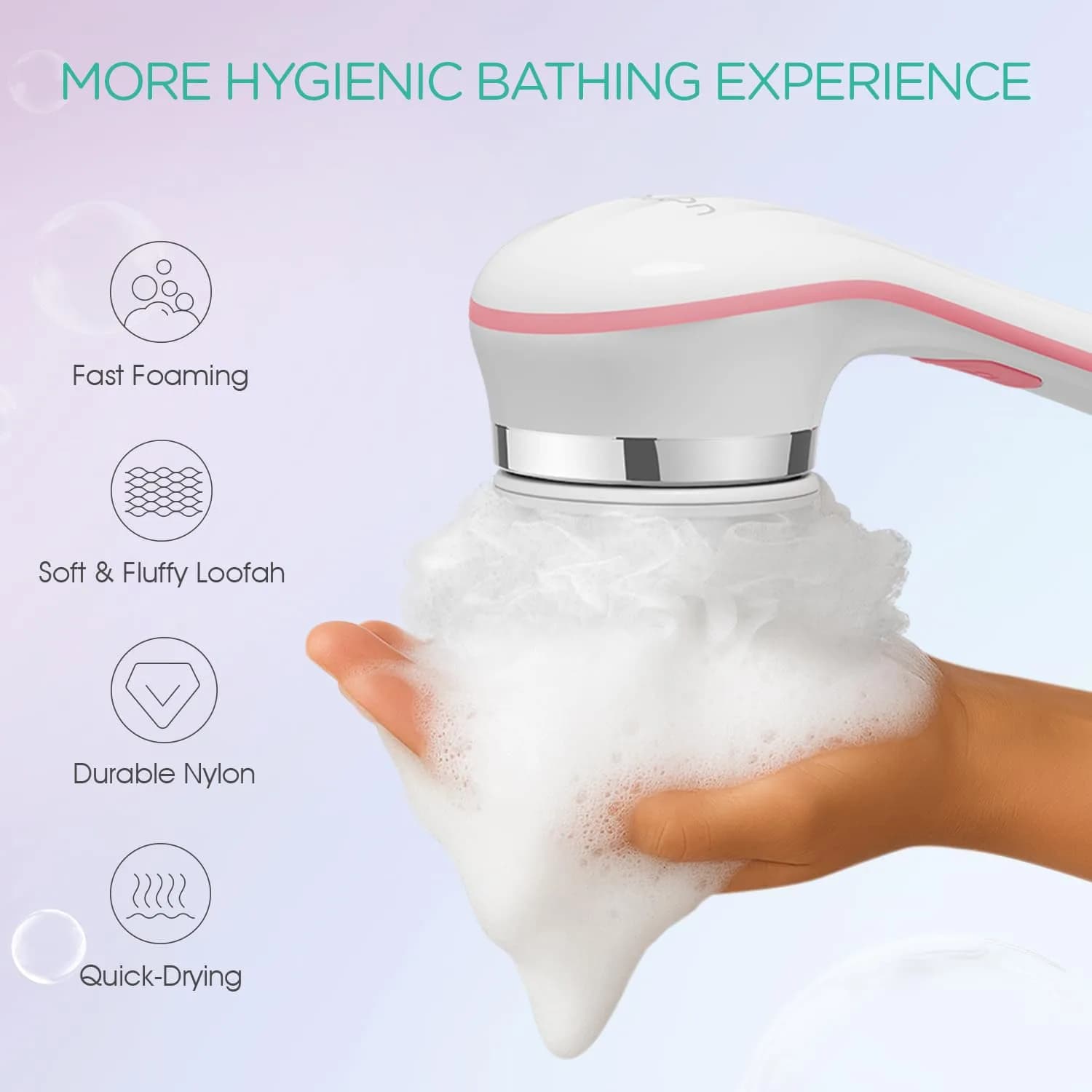 VOYOR Electric Body Brush BC100 Pink | 38.6cm Long Handle Rotating Spin Bath Scrubber - view 2