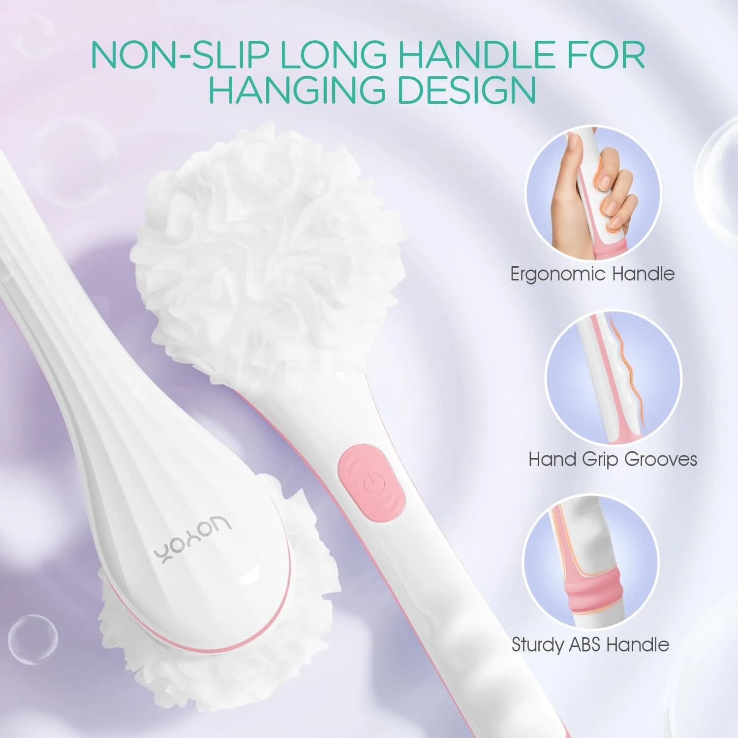 VOYOR Electric Body Brush BC100 Pink | 38.6cm Long Handle Rotating Spin Bath Scrubber - view 4