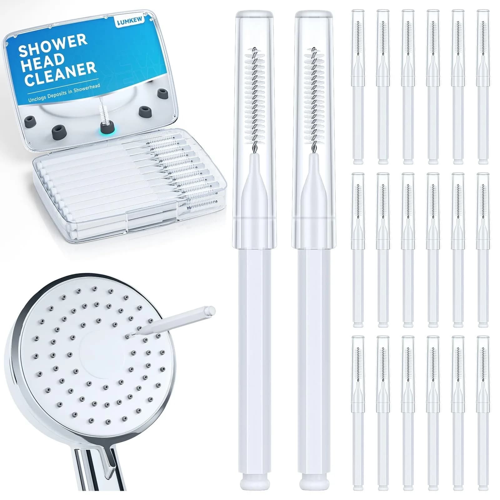 Lumkew Shower Head Cleaning Brush for Small Hole | Penetrates Narrow Nozzles, Rejuvenates Water Flow, White